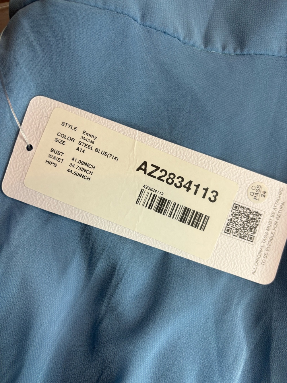 NWT Azazie Emmy Dress - Steel Blue - Size A14 - Picture 2 of 5